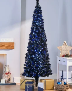 Pre-Lit Fibre Optic Slim Black Christmas Tree, 5 Ft