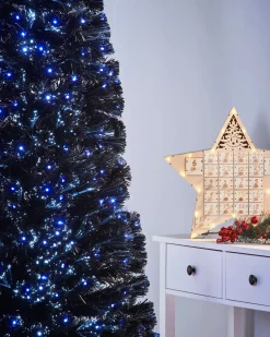 Pre-Lit Fibre Optic Slim Black Christmas Tree, 6 Ft