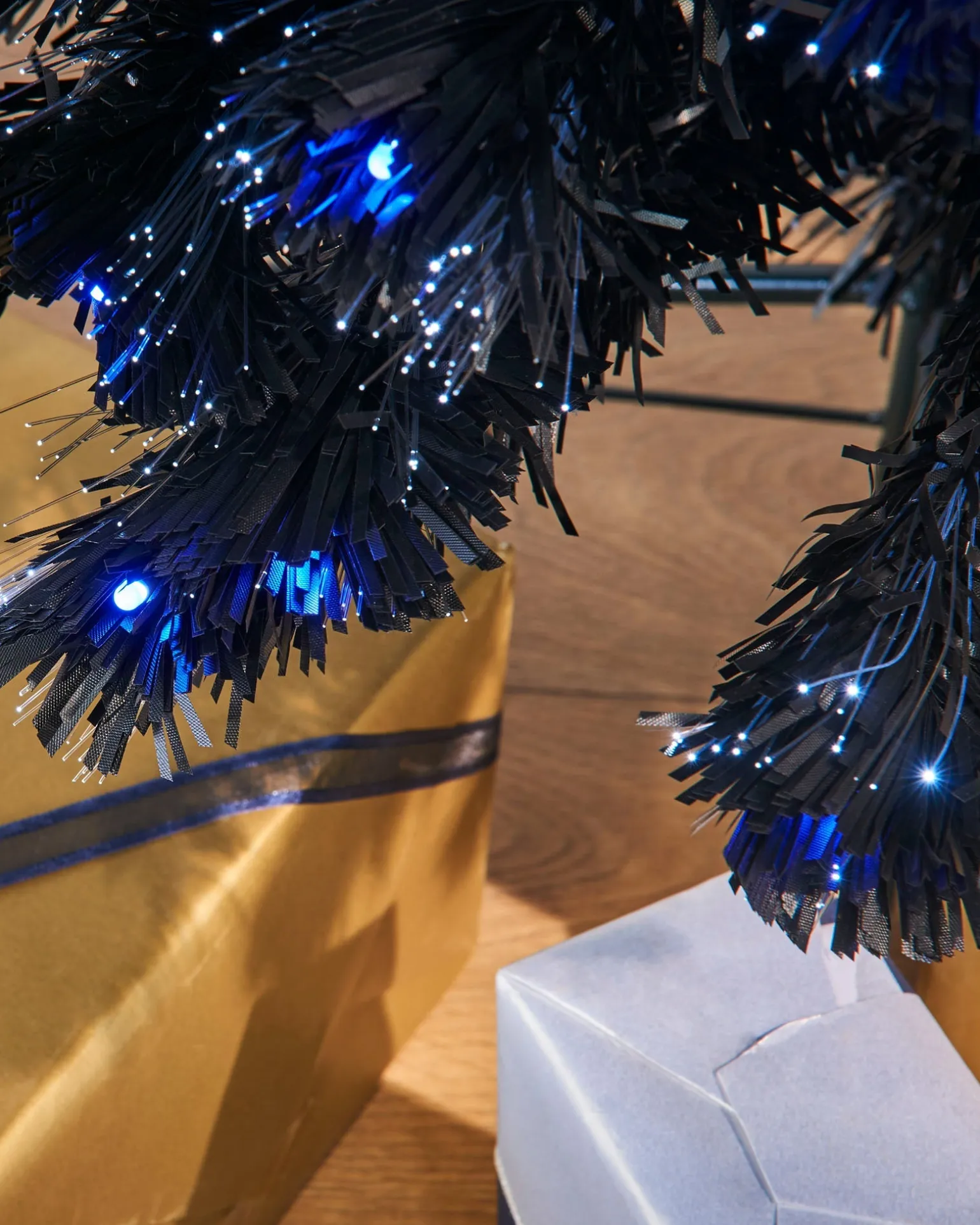 Pre-Lit Fibre Optic Slim Black Christmas Tree, 6 Ft