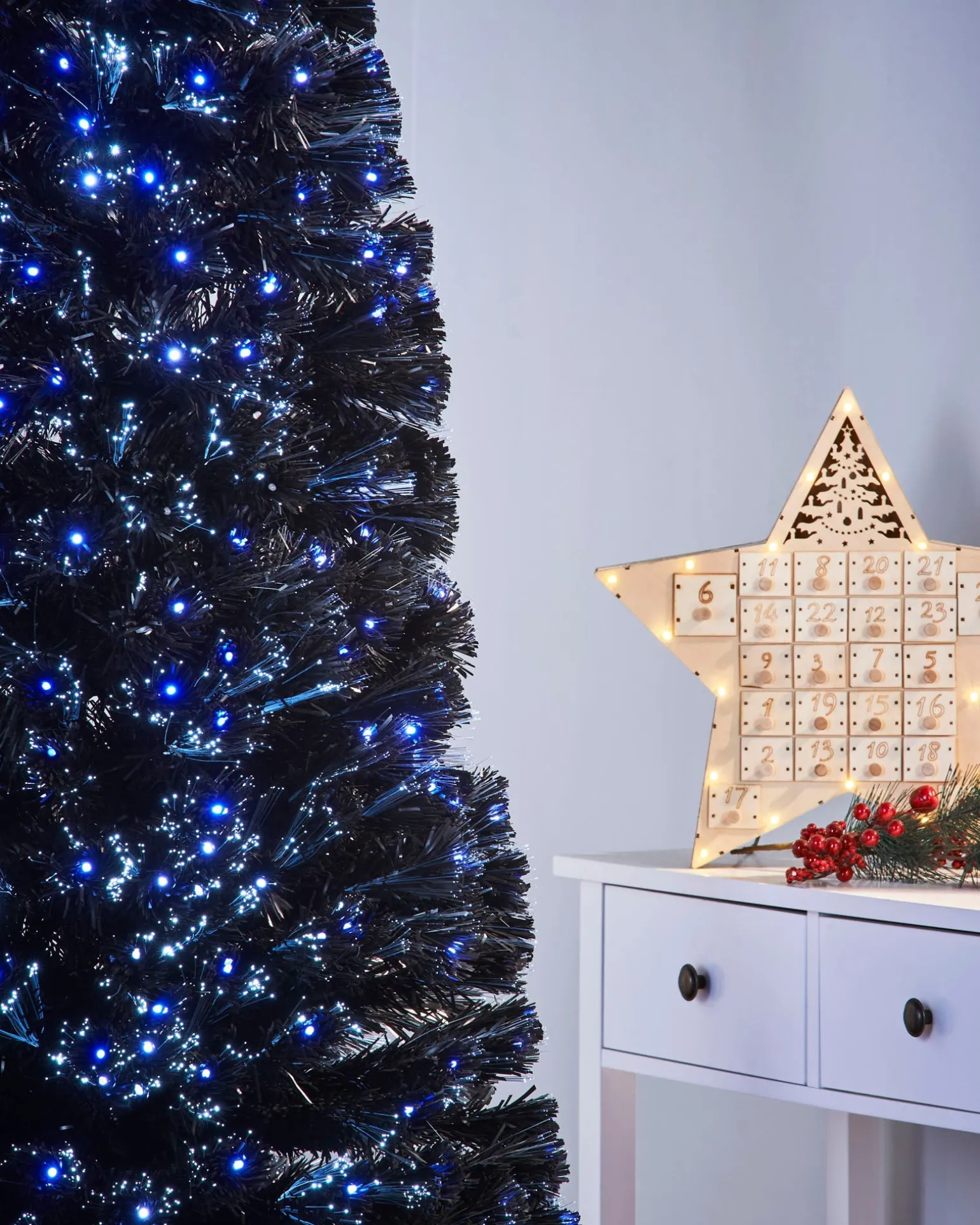 Pre-Lit Fibre Optic Slim Black Christmas Tree, 6 Ft