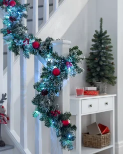 Pre-Lit Frosted Decorated Garland, 9 Ft