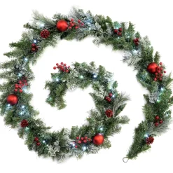 Pre-Lit Frosted Decorated Garland, 9 Ft