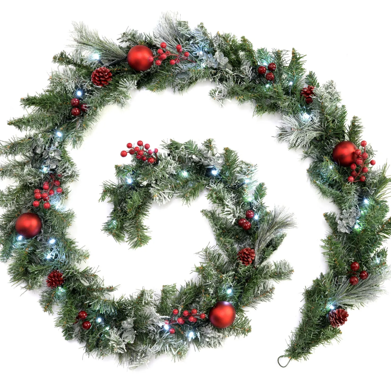 Pre-Lit Frosted Decorated Garland, 9 Ft