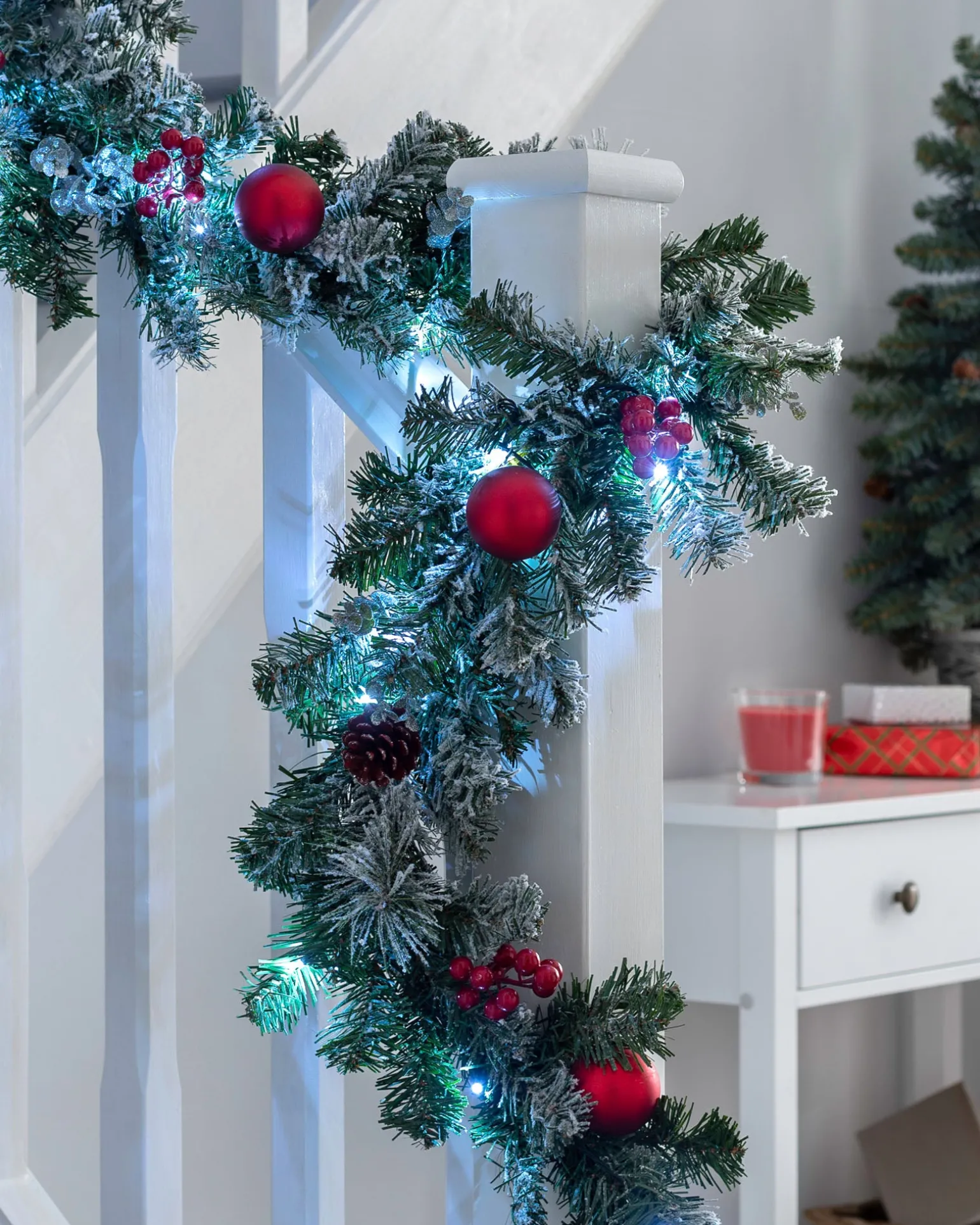 Pre-Lit Frosted Decorated Garland, 9 Ft