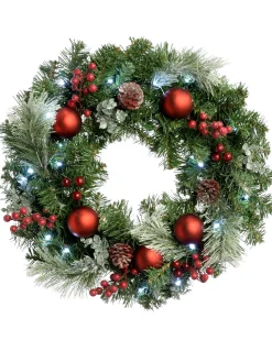 Pre-Lit Frosted Decorated Wreath, 60 Cm