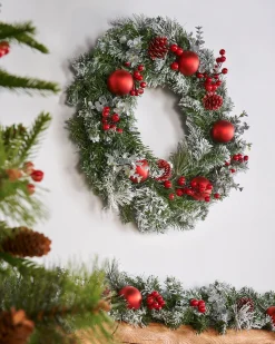 Pre-Lit Frosted Decorated Wreath, 60 Cm
