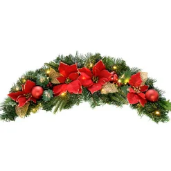 Pre-Lit Frosted Decorated Arch Garland With 20 Warm White LEDs, Red/Gold, 3 Ft
