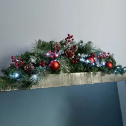 Pre-Lit Frosted Decorated Arch Garland With 20 Cool White LEDs, 3 Ft