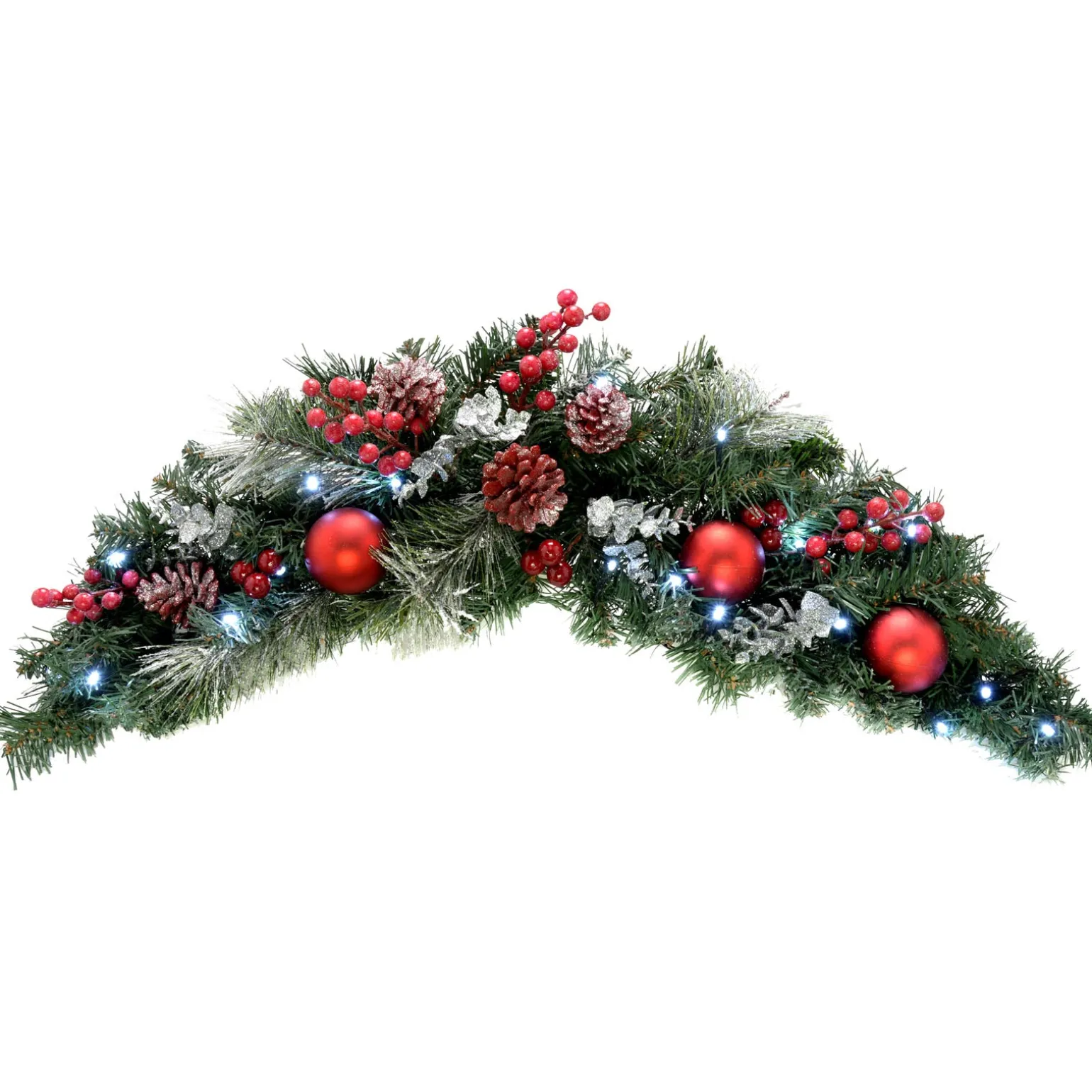 Pre-Lit Frosted Decorated Arch Garland With 20 Cool White LEDs, 3 Ft