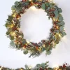 Pre-Lit Frosted Eucalyptus Wreath, Pinecones & Berries, 76 Cm