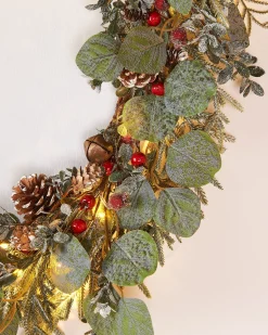 Pre-Lit Frosted Eucalyptus Wreath, Pinecones & Berries, 76 Cm
