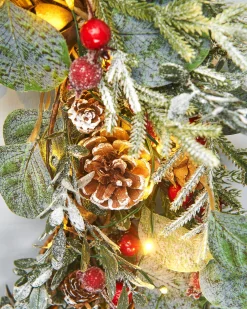 Pre-Lit Frosted Eucalyptus Wreath, Pinecones & Berries, 76 Cm