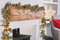Pre-Lit Frosted Eucalyptus Garland, Pinecones & Berries, 9 Ft