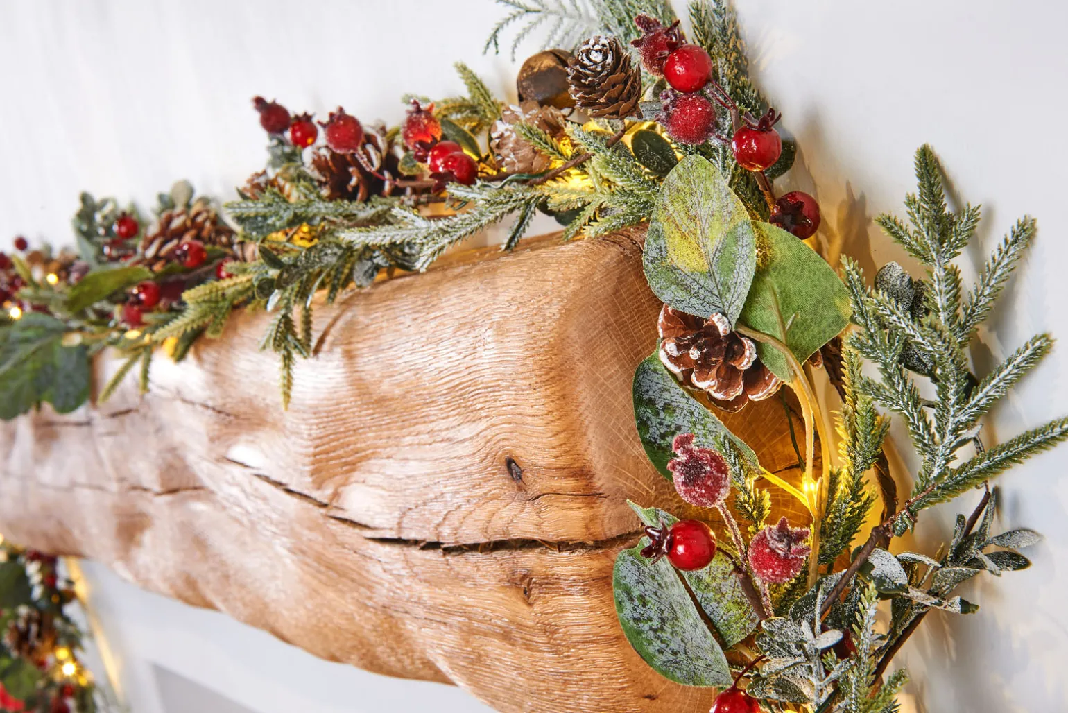 Pre-Lit Frosted Eucalyptus Garland, Pinecones & Berries, 9 Ft