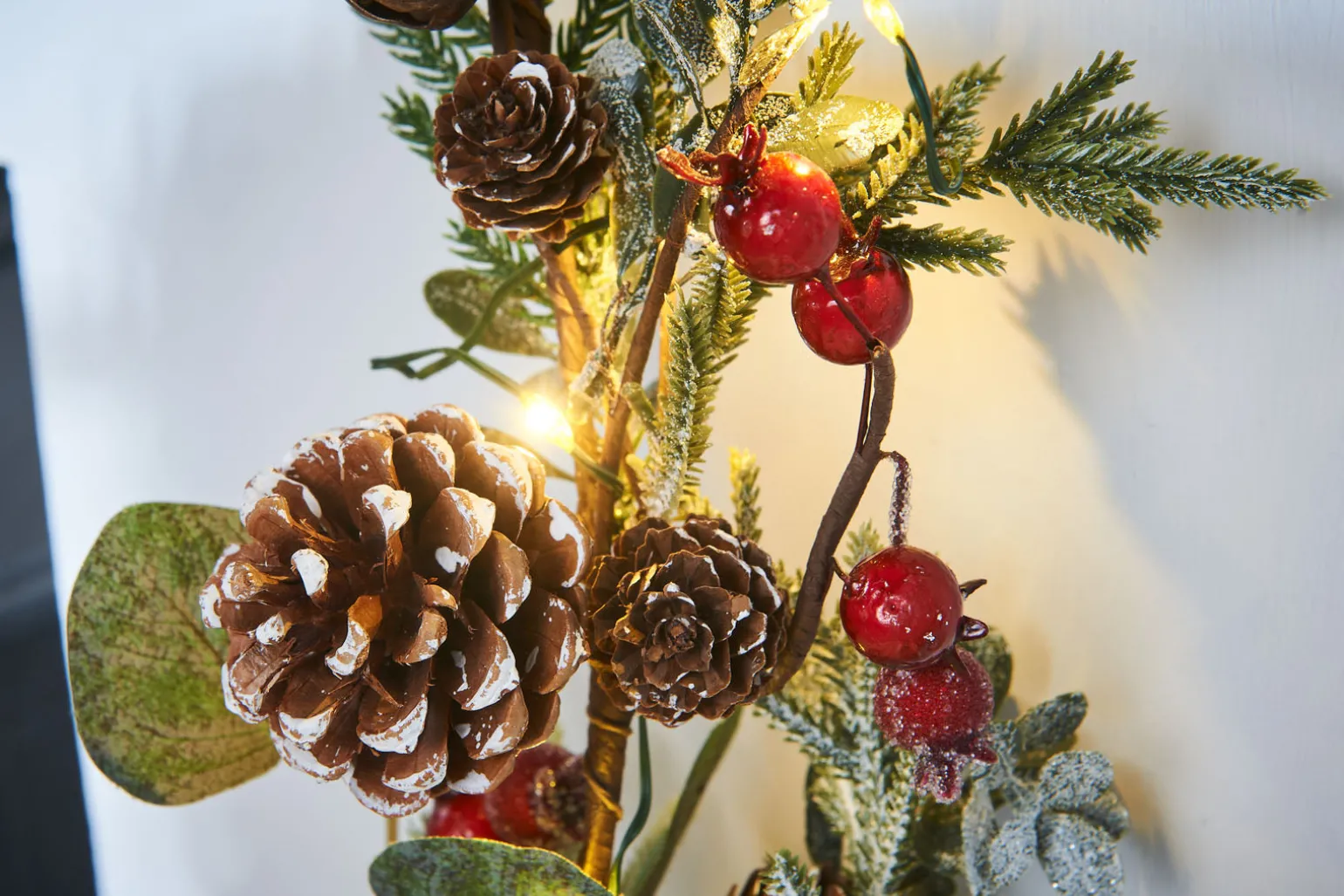 Pre-Lit Frosted Eucalyptus Garland, Pinecones & Berries, 9 Ft