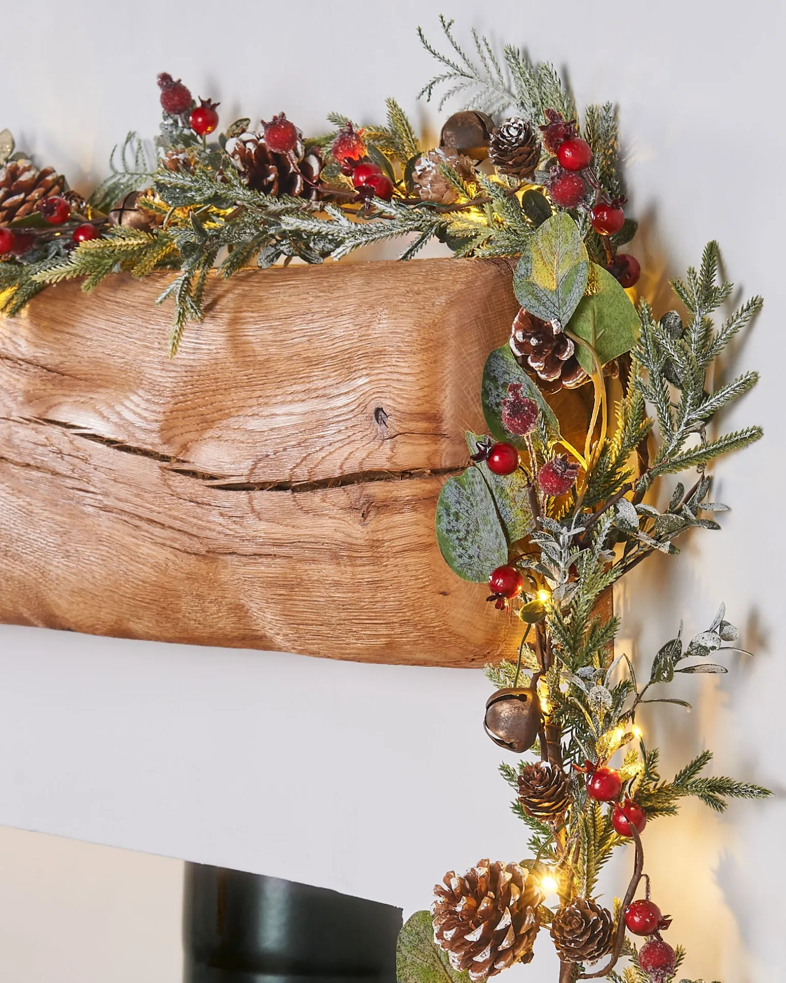 Pre-Lit Frosted Eucalyptus Garland, Pinecones & Berries, 9 Ft