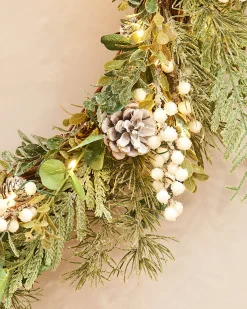 Pre-Lit Frosted Eucalyptus Wreath, 76 Cm