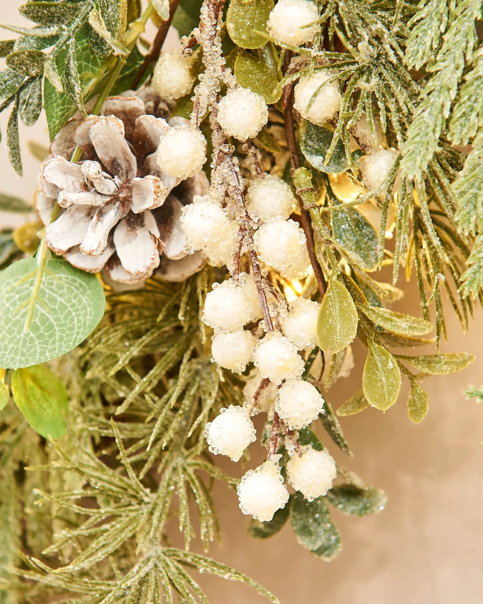 Pre-Lit Frosted Eucalyptus Wreath, 76 Cm