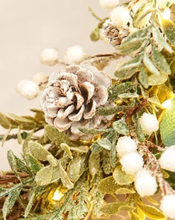 Pre-Lit Frosted Eucalyptus Wreath, 76 Cm