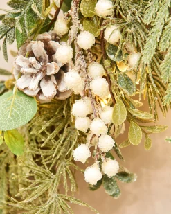 Pre-Lit Frosted Eucalyptus Wreath, 76 Cm