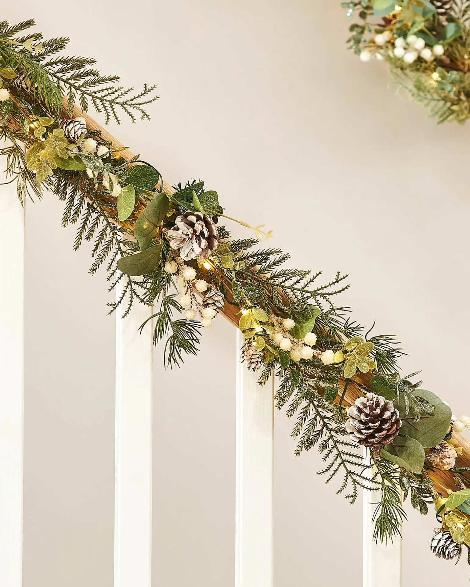 Pre-Lit Frosted Eucalyptus Garland, 9 Ft