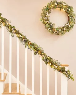 Pre-Lit Frosted Eucalyptus Garland, 9 Ft