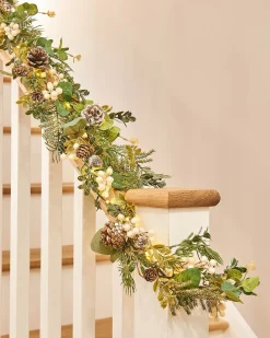 Pre-Lit Frosted Eucalyptus Garland, 9 Ft