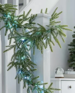 Pre-Lit Frosted Fir Garland, 9 Ft