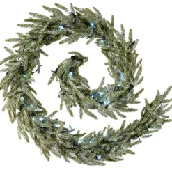 Pre-Lit Frosted Fir Garland, 9 Ft
