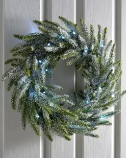 Pre-Lit Frosted Fir Wreath, 50 Cm