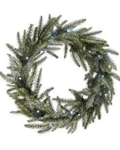 Pre-Lit Frosted Fir Wreath, 50 Cm