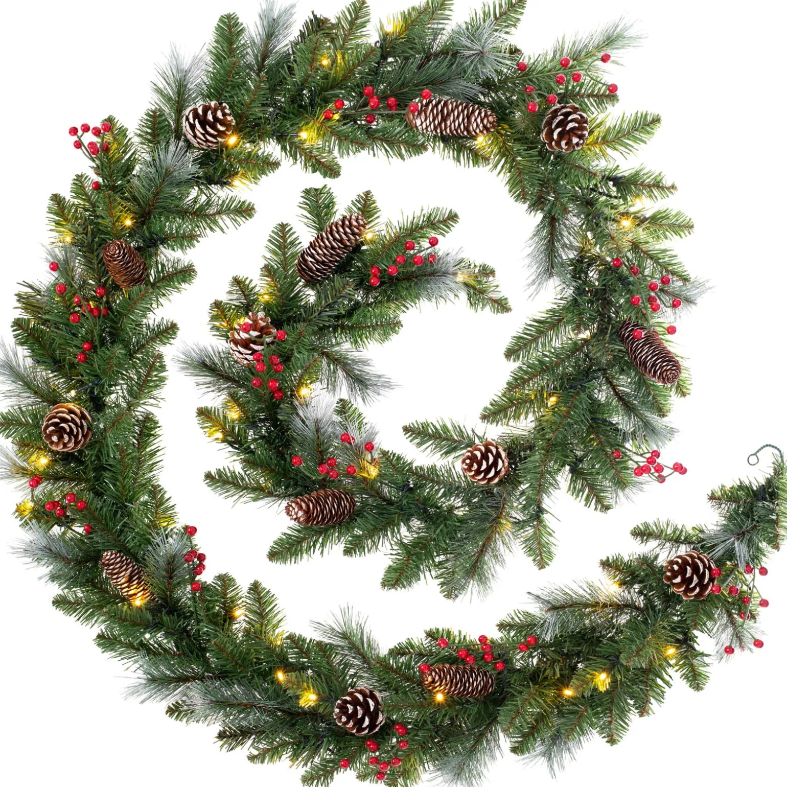 Pre-Lit Frosted Garland, Pinecones & Berries, 9 Ft