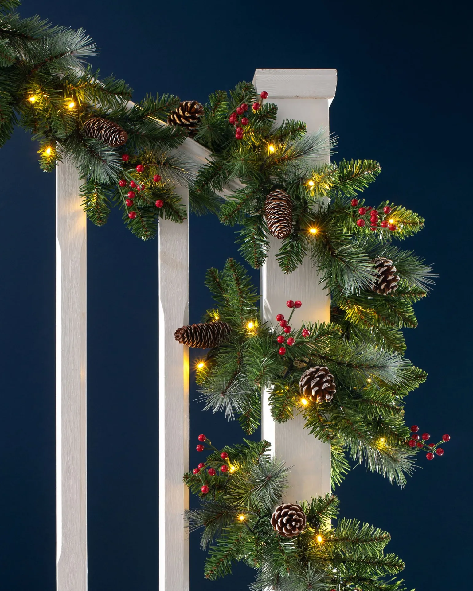 Pre-Lit Frosted Garland, Pinecones & Berries, 9 Ft
