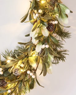Pre-Lit Frosted Mistletoe Wreath, 76 Cm