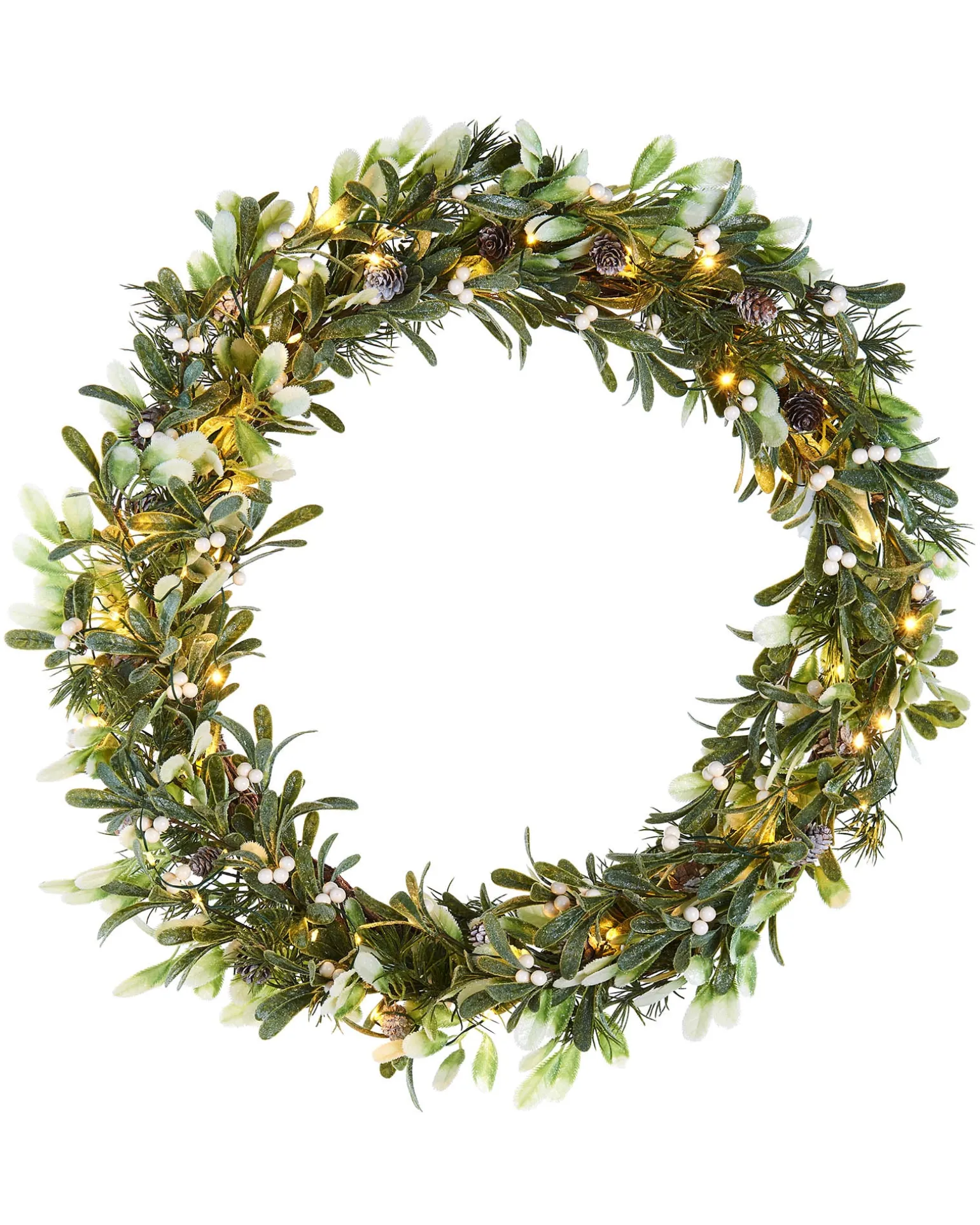 Pre-Lit Frosted Mistletoe Wreath, 76 Cm