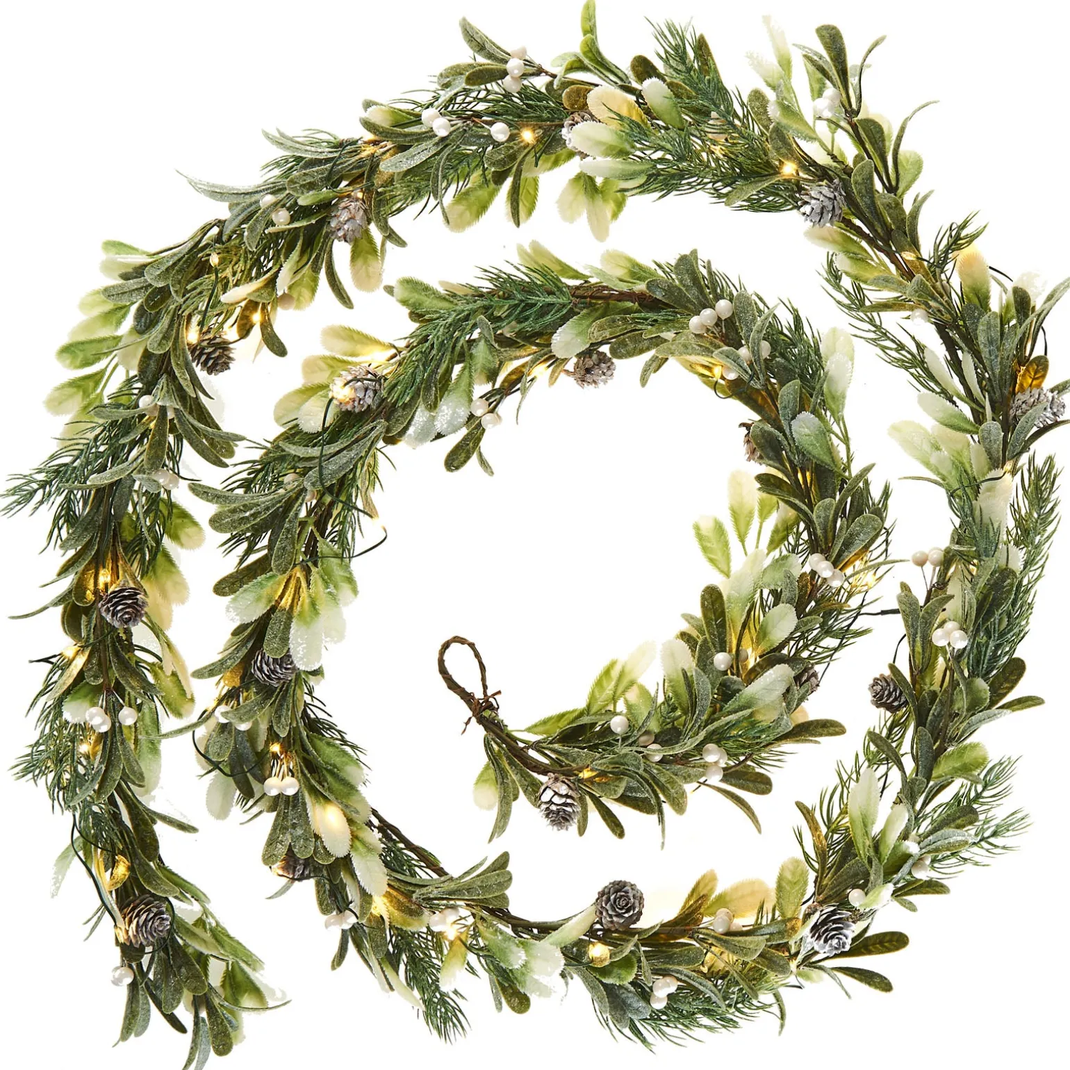 Pre-Lit Frosted Mistletoe Garland, 9 Ft