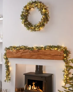 Pre-Lit Frosted Mistletoe Garland, 9 Ft