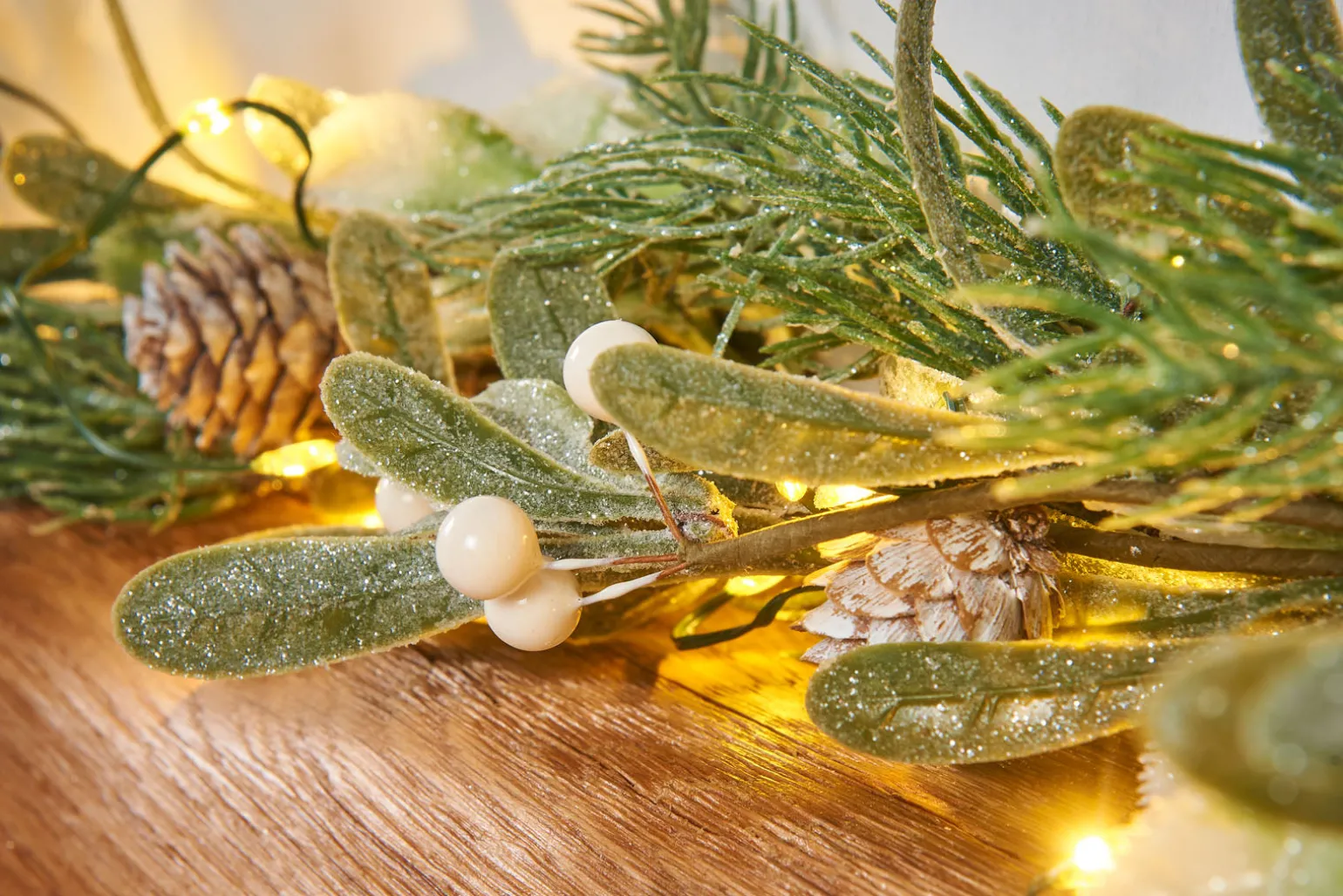 Pre-Lit Frosted Mistletoe Garland, 9 Ft