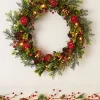 Pre-Lit Frosted Red Berry Mixed Tip Wreath, 60 Cm