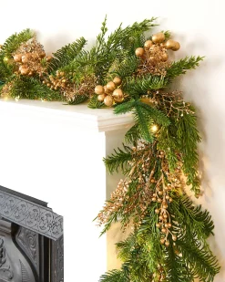 Pre-Lit Gold Berry Mixed Tip Garland, 9 Ft
