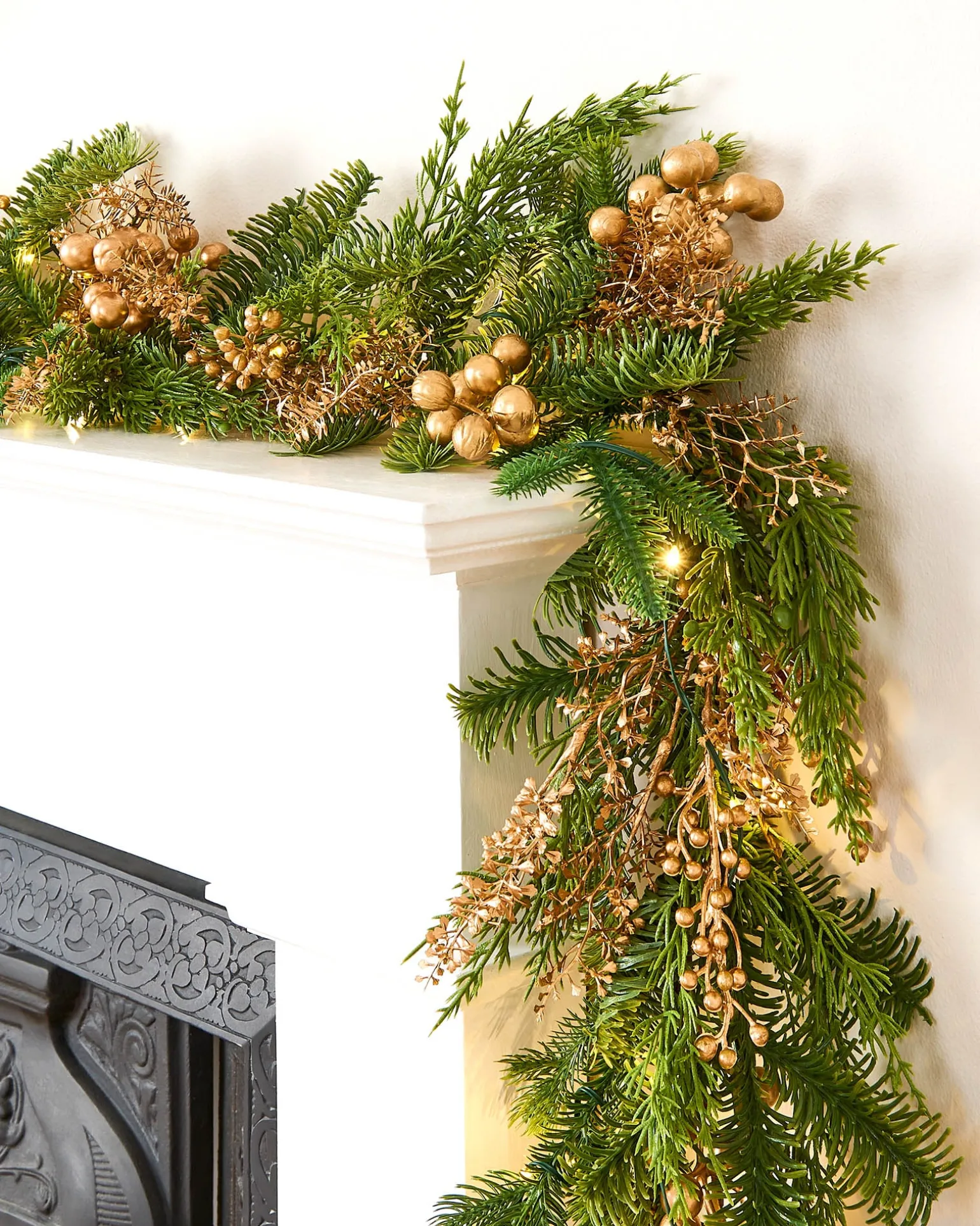 Pre-Lit Gold Berry Mixed Tip Garland, 9 Ft