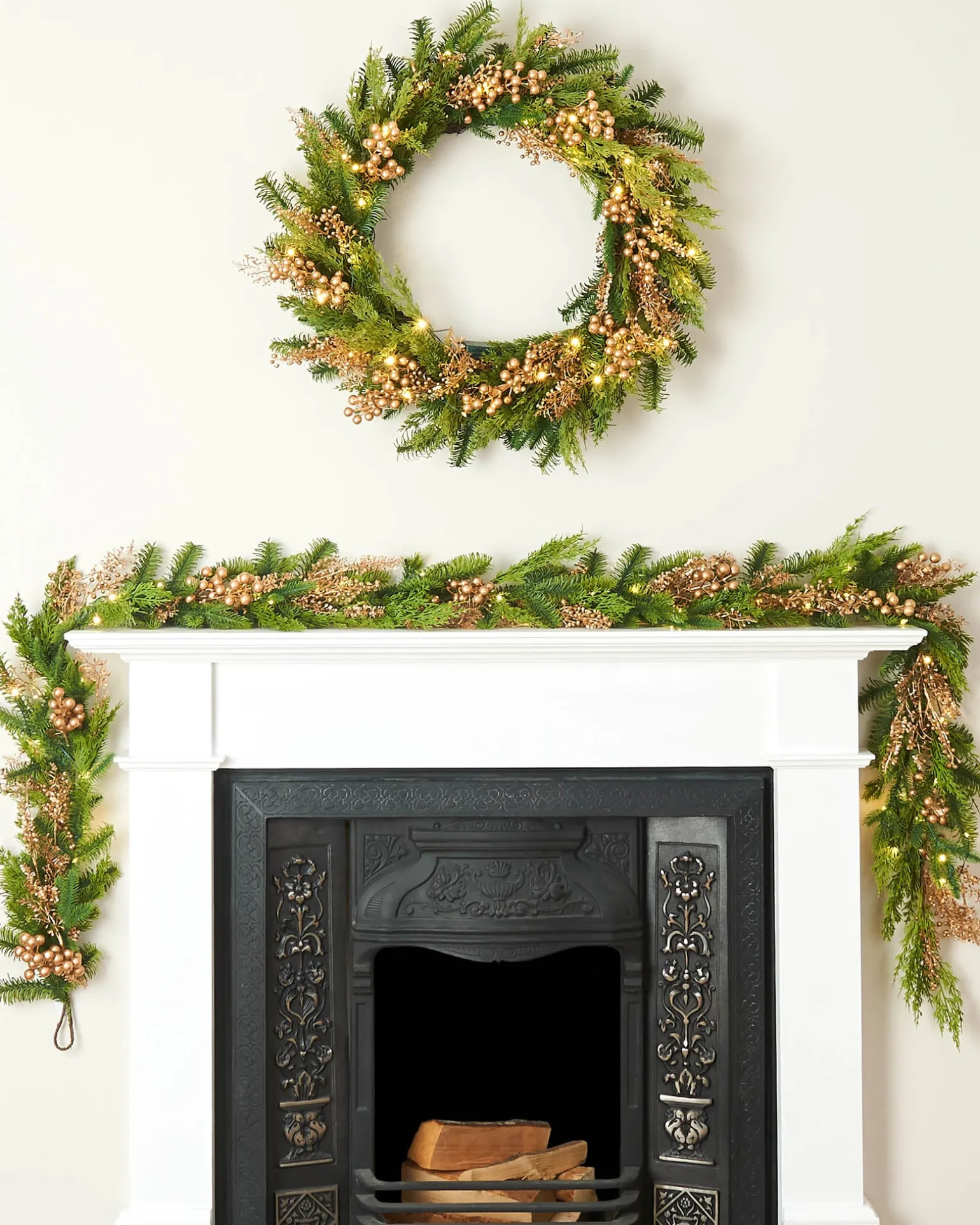Pre-Lit Gold Berry Mixed Tip Garland, 9 Ft