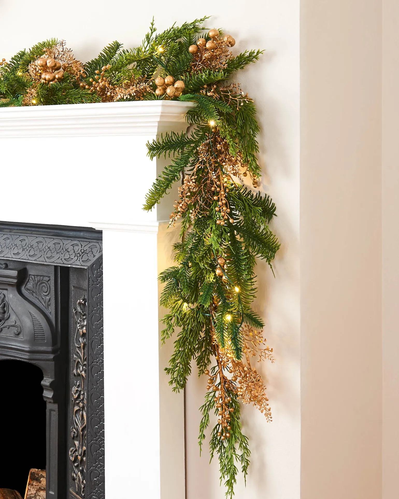 Pre-Lit Gold Berry Mixed Tip Garland, 9 Ft