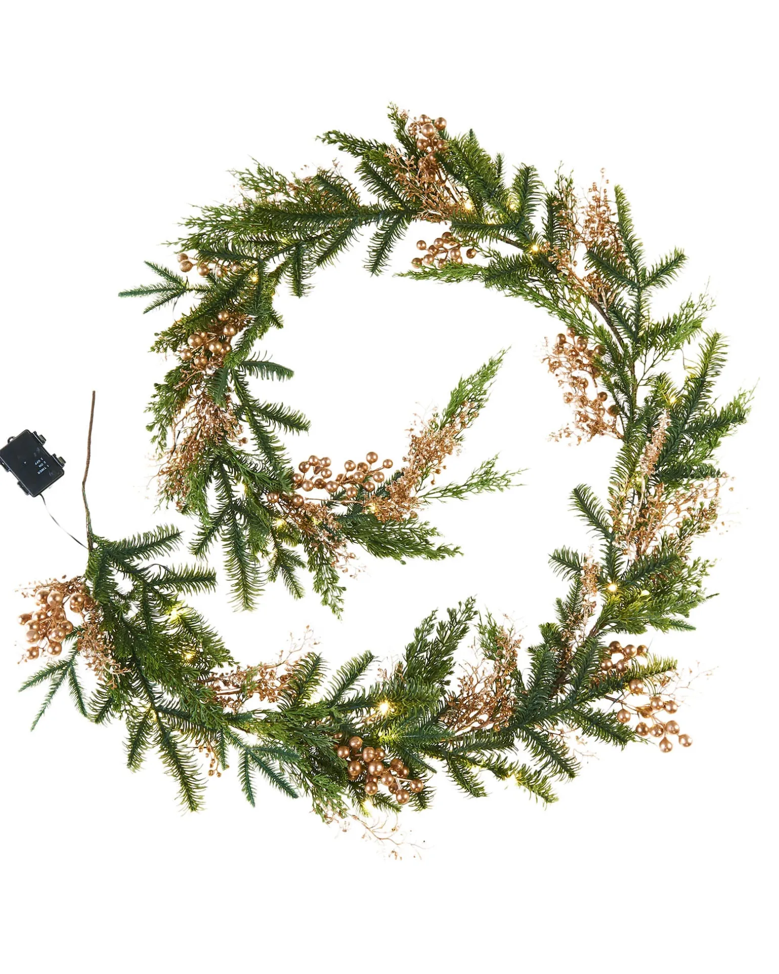 Pre-Lit Gold Berry Mixed Tip Garland, 9 Ft