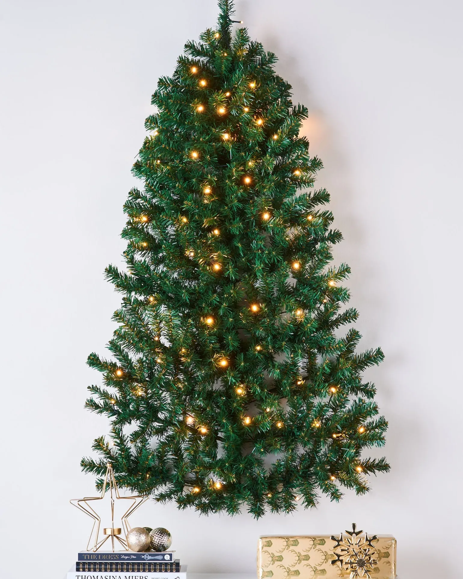 Pre-Lit Green Wall Mounted Christmas Tree, 3 Ft