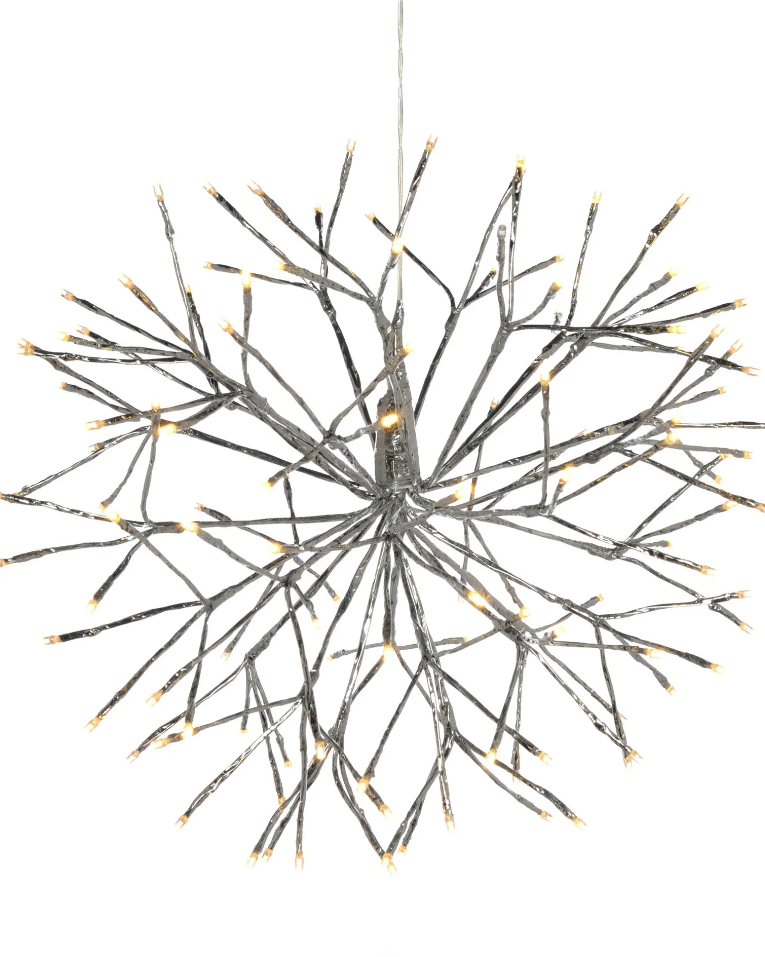 Pre-Lit Hanging Silver Branch Ball With Warm White LEDs, 50 Cm