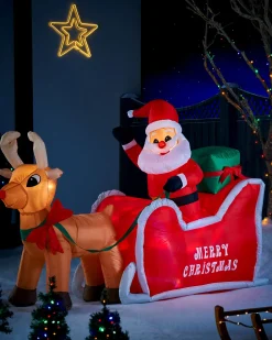 Pre-Lit Inflatable Animated Santa With Sleigh, 6 Ft