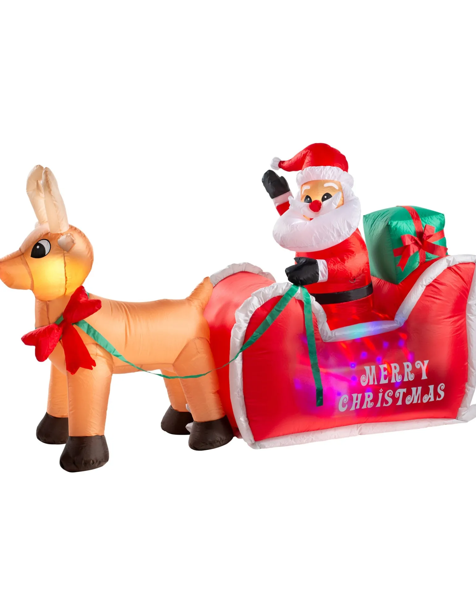 Pre-Lit Inflatable Animated Santa With Sleigh, 6 Ft