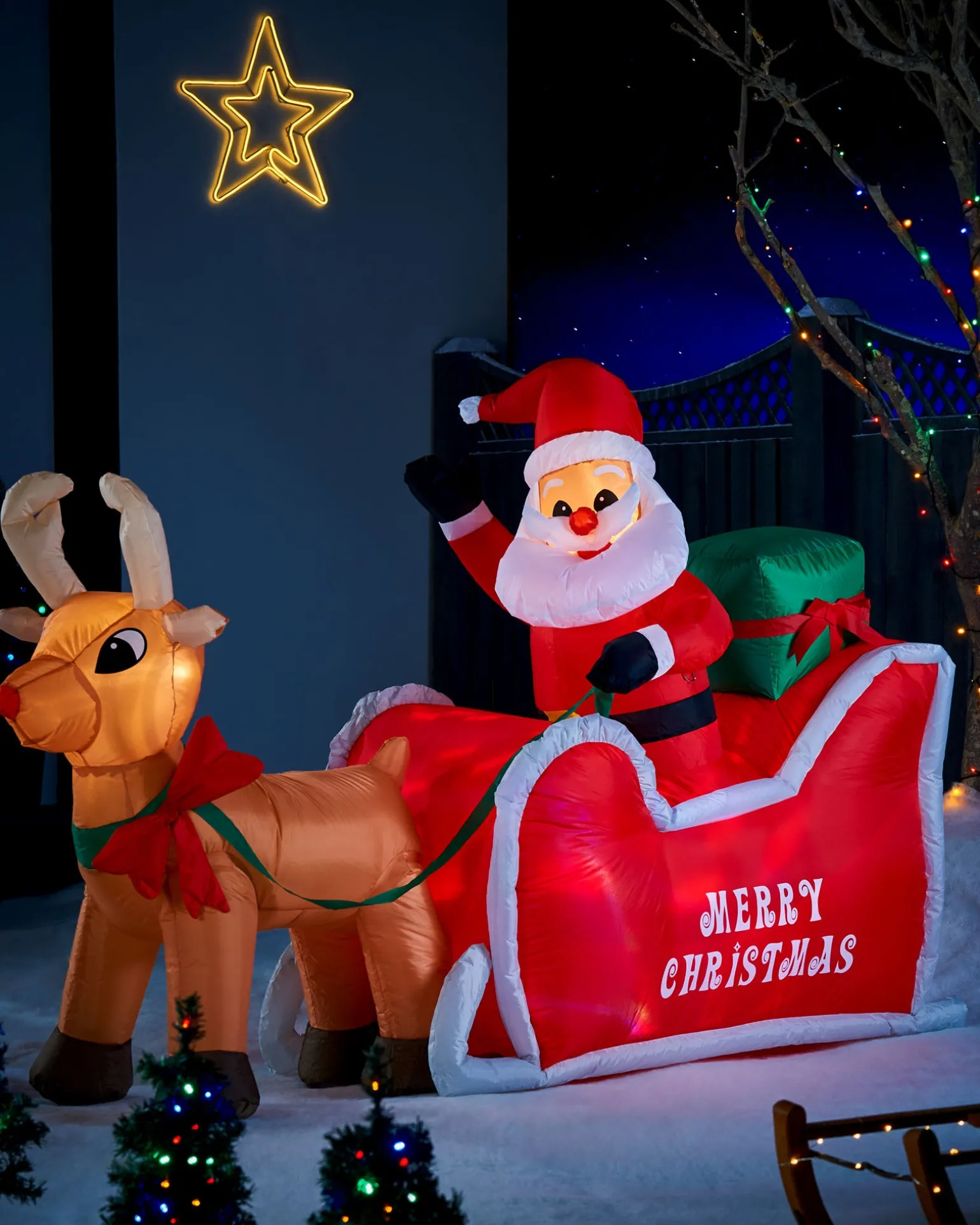 Pre-Lit Inflatable Animated Santa With Sleigh, 6 Ft