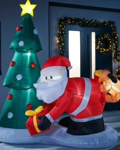 Pre-Lit Inflatable Christmas Tree With Santa & Dog, 7 Ft
